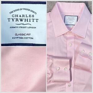 Charles Tyrwhitt Men Large Pink Herringbone Spread Collar Cotton Dress Shirt